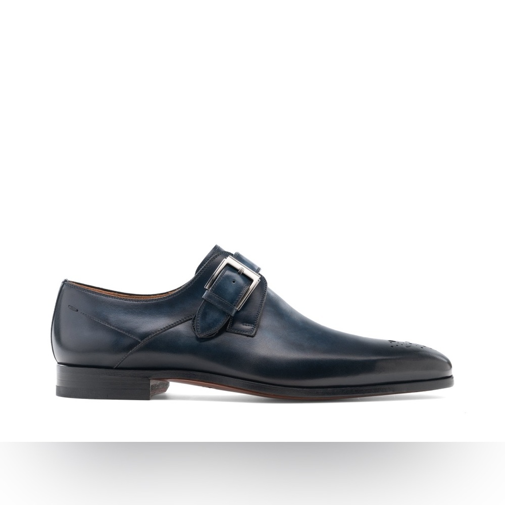 Men's Dark Blue Leather Buckle Shoes